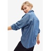 ellos Plus Size 100% Cotton Denim Oversized Button-Front Collared Shirt(Medium Stonewash)