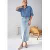 ellos Plus Size 100% Cotton Denim Oversized Button-Front Collared Shirt(Stonewash)