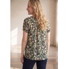 ellos Plus Size A-Line Scoop Neck Ruffle Trim 100% Cotton Cambric Peasant Blouse(Black Multi Floral)