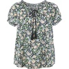 ellos Plus Size A-Line Scoop Neck Ruffle Trim 100% Cotton Cambric Peasant Blouse(Black Multi Floral)
