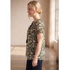 ellos Plus Size A-Line Scoop Neck Ruffle Trim 100% Cotton Cambric Peasant Blouse(Black Multi Floral)