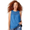 ellos Plus Size 100% Cotton Crochet Scoop Neck A-Line Tank(Cornflower Blue)