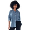 ellos Plus Size 100% Cotton Denim Oversized Button-Front Collared Shirt(Medium Stonewash)