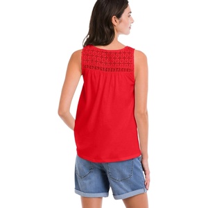 ellos Plus Size 100% Cotton Crochet Scoop Neck A-Line Tank(Hot Red)