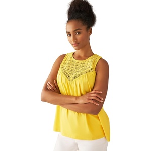 ellos Plus Size 100% Cotton Crochet Scoop Neck A-Line Tank(Sundance)