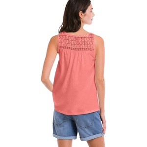 ellos Plus Size 100% Cotton Crochet Scoop Neck A-Line Tank(Sweet Coral)
